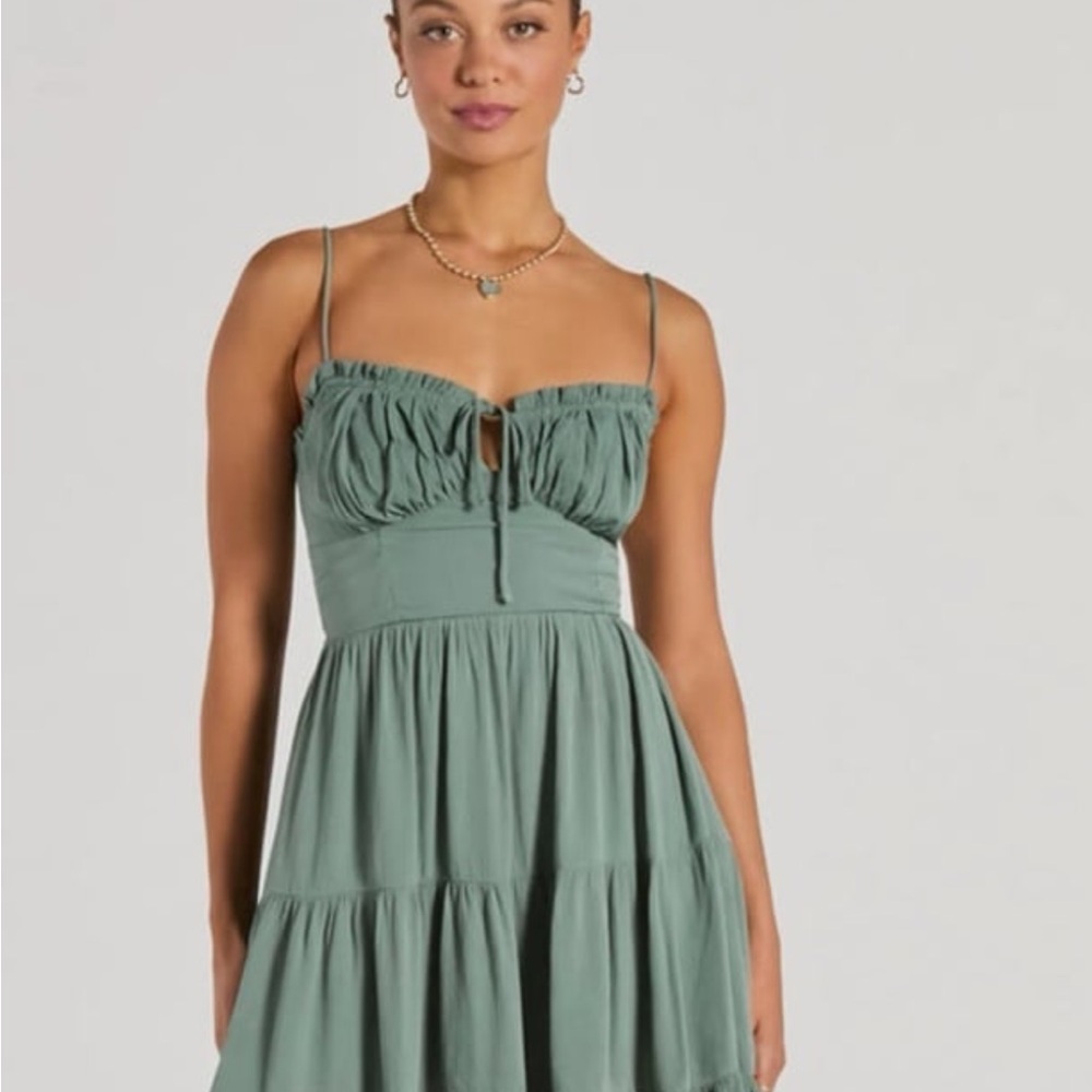 Windsor Green Ruched Tie Front Mini Dress